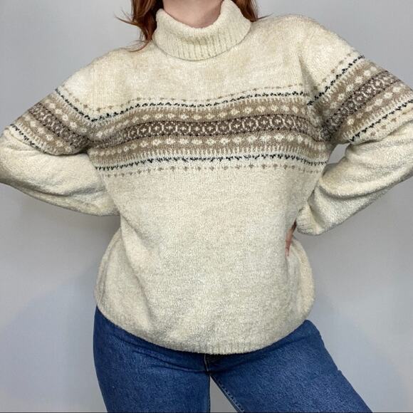 Vintage Y2K Size XL Croft & Barrow Neutral Tan Oversized Fuzzy Cowl Neck Sweater - Picture 2 of 12